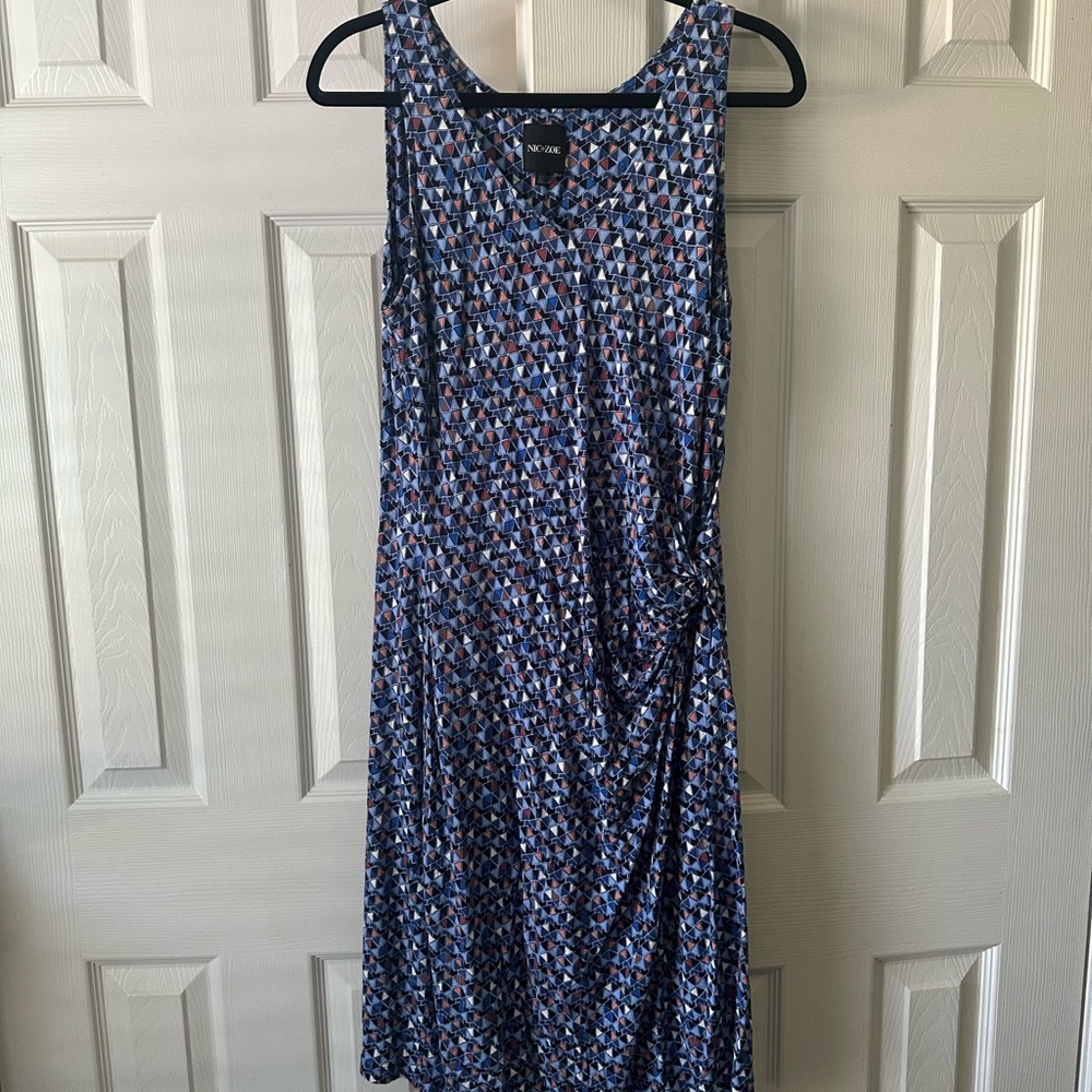 NIC+ZOE Blue and White Ruched Midi Sundress